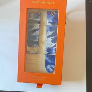 Tory Burch Blue and White Leather Apple Watch Band